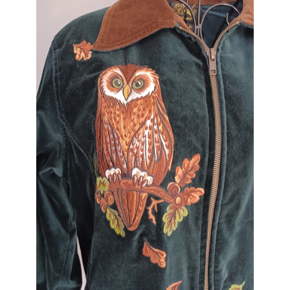 Embellished Bob Mackie Wearable Art Womens Sz M Forest Green Owl Squirrel "Flaw" - Picture 3 of 8
